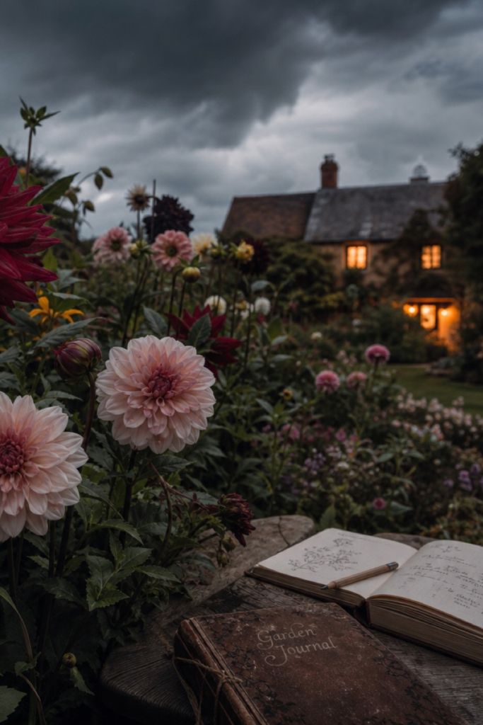 dahlias at night dark and mysterious